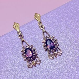 💛 Art Nouveau 14k Gold Amethyst Filigree Dangle Earrings | Estate Jewelry